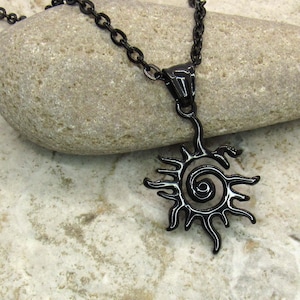 Gunmetal Black Stainless Steel Sun Burst Pendant, Hypo Allergenic Jewelry, Celestial Jewelry, Men&#39;s Necklace, Men&#39;s Jewelry, Woman Necklace