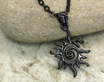 Gunmetal Black Stainless Steel Sun Burst Pendant, Hypo Allergenic Jewelry, Celestial Jewelry, Men's Necklace, Men's Jewelry, Woman Necklace