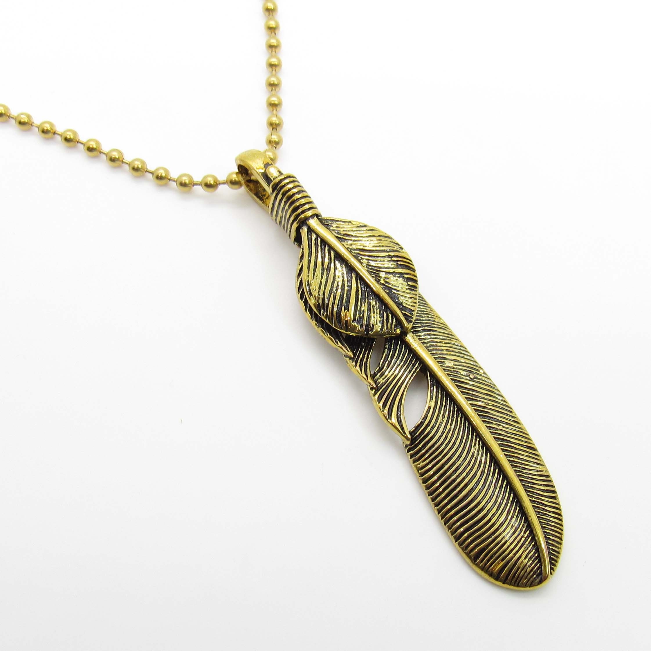 Gold feather necklace mens store