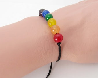 Rainbow Glass Bead Bracelet, Pride Bracelet, Men's Bracelet, Glass Bead Braided Adjustable Cord Bracelet, LGBT Jewelry Women's Bracelet,