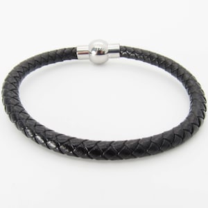 Black Braided Leather Cord Bracelet, Stainless Steel Magnetic Clasp, Men&#39;s Leather Bracelet, Women&#39;s Bracelet,