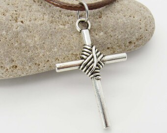 Wrapped Knot Cross Pendant, Antique Silver Tone, Fashion Jewelry, Men's Necklace, Gift for Men, Women's Necklace