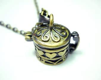 Round Barrel Wish Box Necklace, Pill Box Necklace, Barrel Locket Necklace, Stash Box Necklace, Gift For Women, Women's Necklace