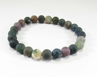 Frosted Natural Agate Gemstone Beaded Bracelet, Beads 8mm, Elastic Cord, Men's Bracelet, Men's Jewelry, Men's Gift, Women's Gift