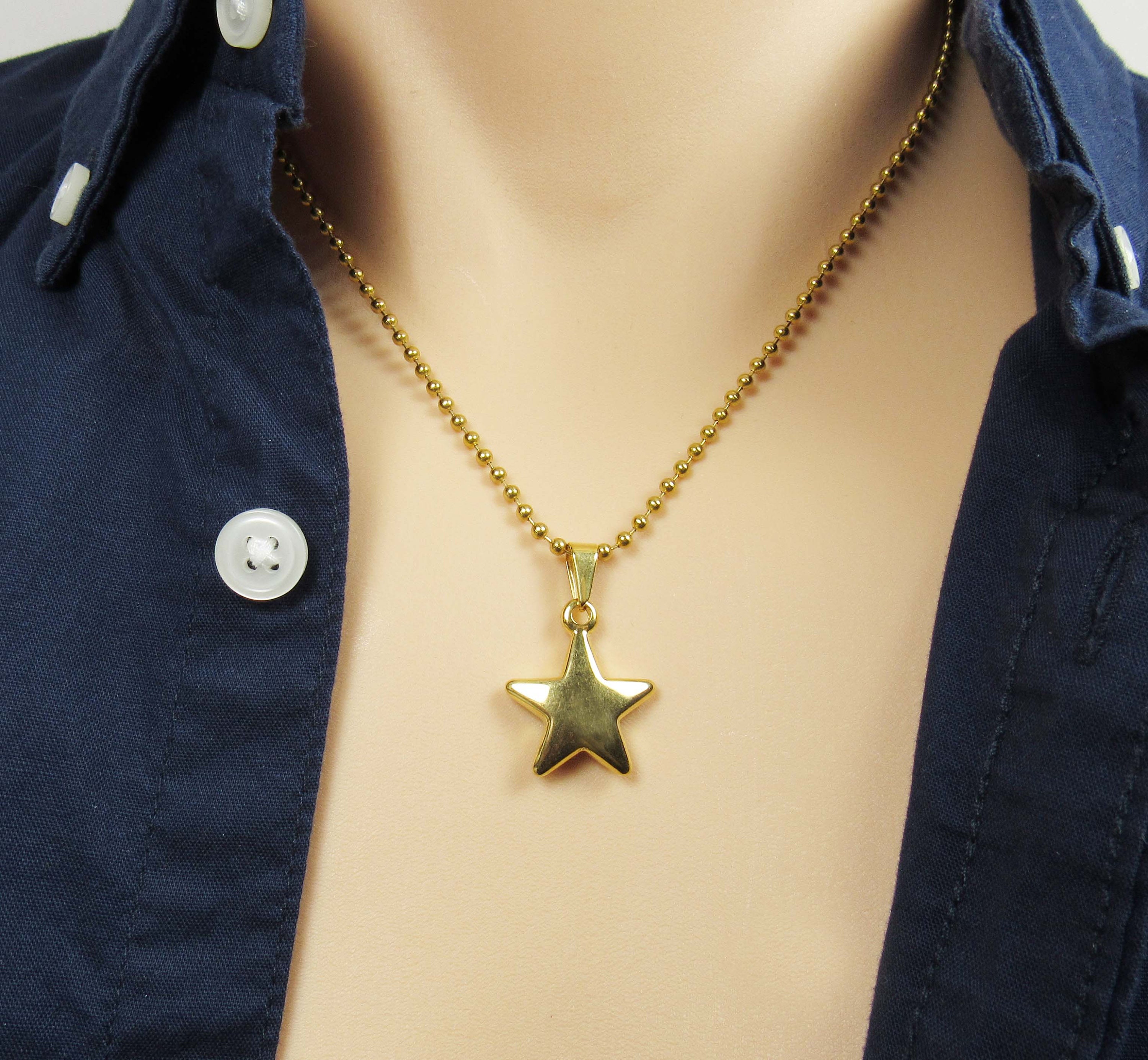 Gold Stainless Steel Star Pendant Necklace, Men's Necklace Gold Stainless Steel Star Pendant Necklace, Men's Necklace