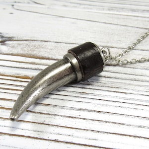 Tusk Pendant with Leather Band Pendant, Men&#39;s Necklace, Antique Silver Tone Animal Tusk Necklace, Tribal Pendant, Women&#39;s Necklace