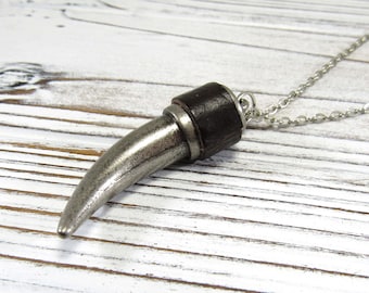 Tusk Pendant with Leather Band Pendant, Men's Necklace, Antique Silver Tone Animal Tusk Necklace, Tribal Pendant, Women's Necklace