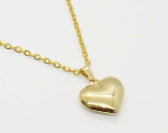Gold Stainless Steel Heart Pendant Necklace, Men's Necklace, Dimensional Heart Pendant, Men's Jewelry, Romantic Jewelry, Woman's Necklace