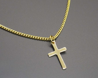 Stainless Steel Gold Tone Small Cross Charm Pendant Necklace, Men's Necklace, Hypo Allergenic Jewelry, Woman's Necklace, Spiritual Jewelry