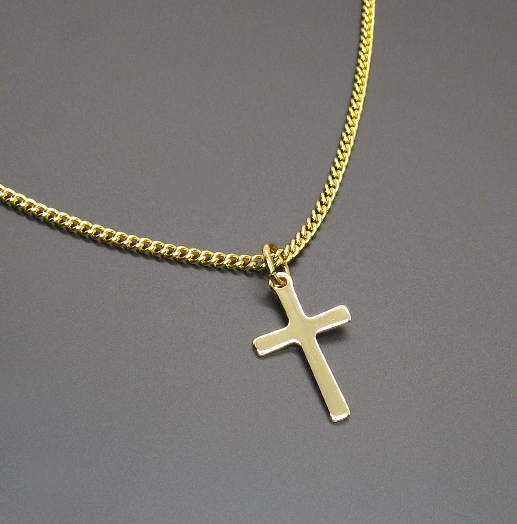 Stainless Steel Gold Tone Small Cross Charm Pendant Necklace, Men's ...