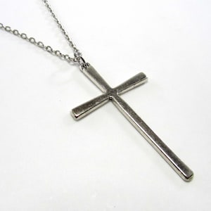 Antique Silver Tone Large Cross Pendant, Slim Design Cross Pendant, Spiritual Jewelry, Men&#39;s Necklace, Women&#39;s Necklace