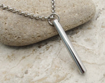 Stainless Steel Column Pendant, Men's Necklace, Hypo Allergenic Jewelry, Stainless Steel Geometric Jewelry, Men's Jewelry, Woman Necklace