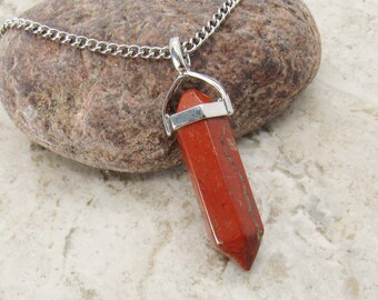 Red Jasper Faceted Bullet Cut Pendant, Men's Necklace, Red Jasper Gemstone Necklace, Tribal Jewelry, Women's Necklace