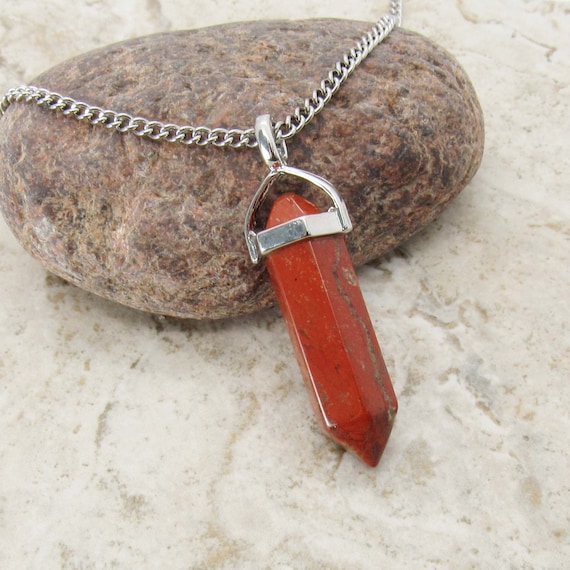 Red Jasper Faceted Bullet Cut Pendant, Men's Necklace, Red Jasper