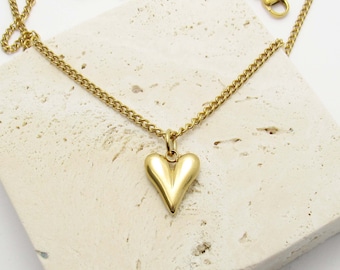 Stainless Steel Gold Tone Heart Charm Pendant Necklace, Women's Necklace, Hypo Allergenic Jewelry, Mother's Day Charm Pendant Jewelry