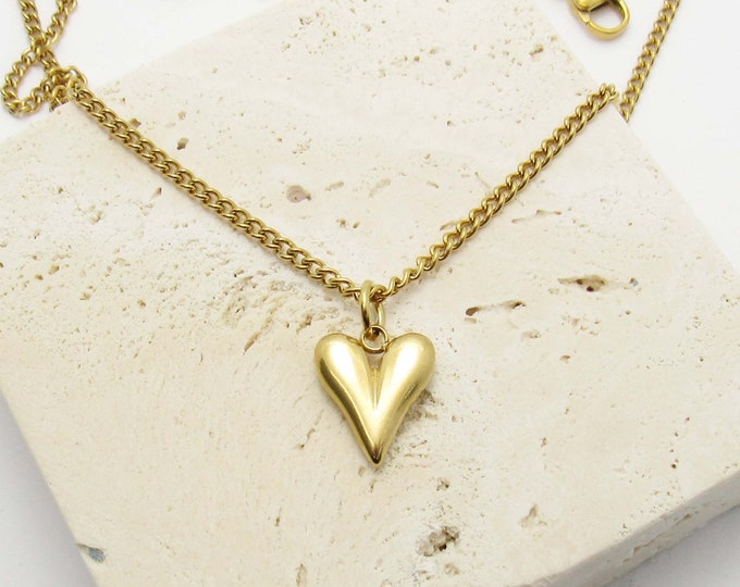 Featured listing image: Stainless Steel Gold Tone Heart Charm Pendant Necklace, Women's Necklace, Hypo Allergenic Jewelry, Mother's Day Charm Pendant Jewelry