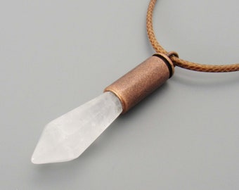 Natural Quartz Pointed Pendant Necklace, Men's Necklace, Quartz Crystal Pendant, Healing Crystal, Quartz Frosted Gemstone, Women's Necklace