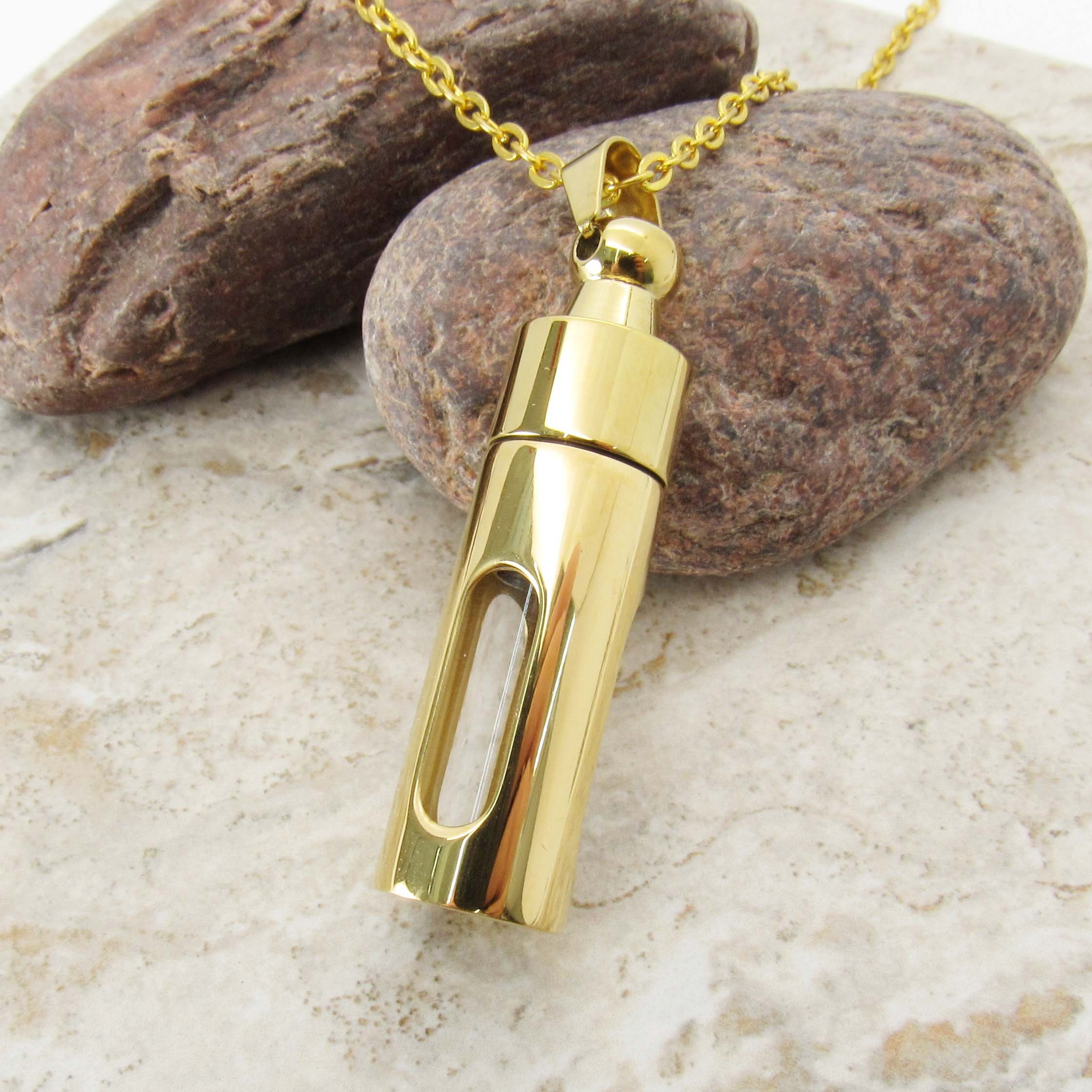 Large Column Locket Glass Window Pendant Men s Necklace Pill Locket Necklace Stainless Steel Cremation Urn Screw Lid Women s Necklace