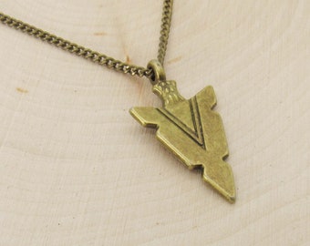 Arrowhead Charm Pendant Necklace, Antique Bronze Arrowhead, Men's Necklace, Native American Jewelry, Tribal Pendant, Women's Necklace