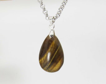 Natural Tiger Eye Gemstone Drop Pendant Necklace, Natural Tiger Eye Chakra Gemstone, Men's Necklace, Spiritual Gemstone, Women's Necklace