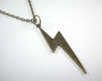 Antique Bronze Lightning Bolt Pendant Necklace, Men's Necklace, Bolt Charm Necklace, Thunder Bolt Charm, Gift for Men, Women's Necklace