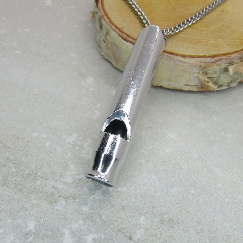 Silver Whistle Pendant Necklace, Aluminum Whistle Charm Necklace, Men's