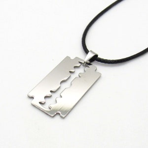 Stainless Steel Razor Blade Pendant, Hypo Allergenic Jewelry, Razor Blade Jewelry, Corded Men&#39;s Necklace, Men&#39;s Jewelry, Woman Necklace