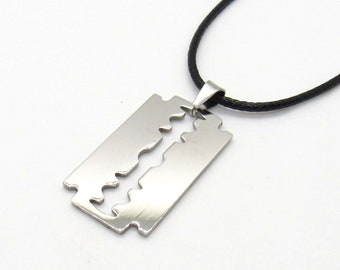 Stainless Steel Razor Blade Pendant, Hypo Allergenic Jewelry, Razor Blade Jewelry, Corded Men's Necklace, Men's Jewelry, Woman Necklace