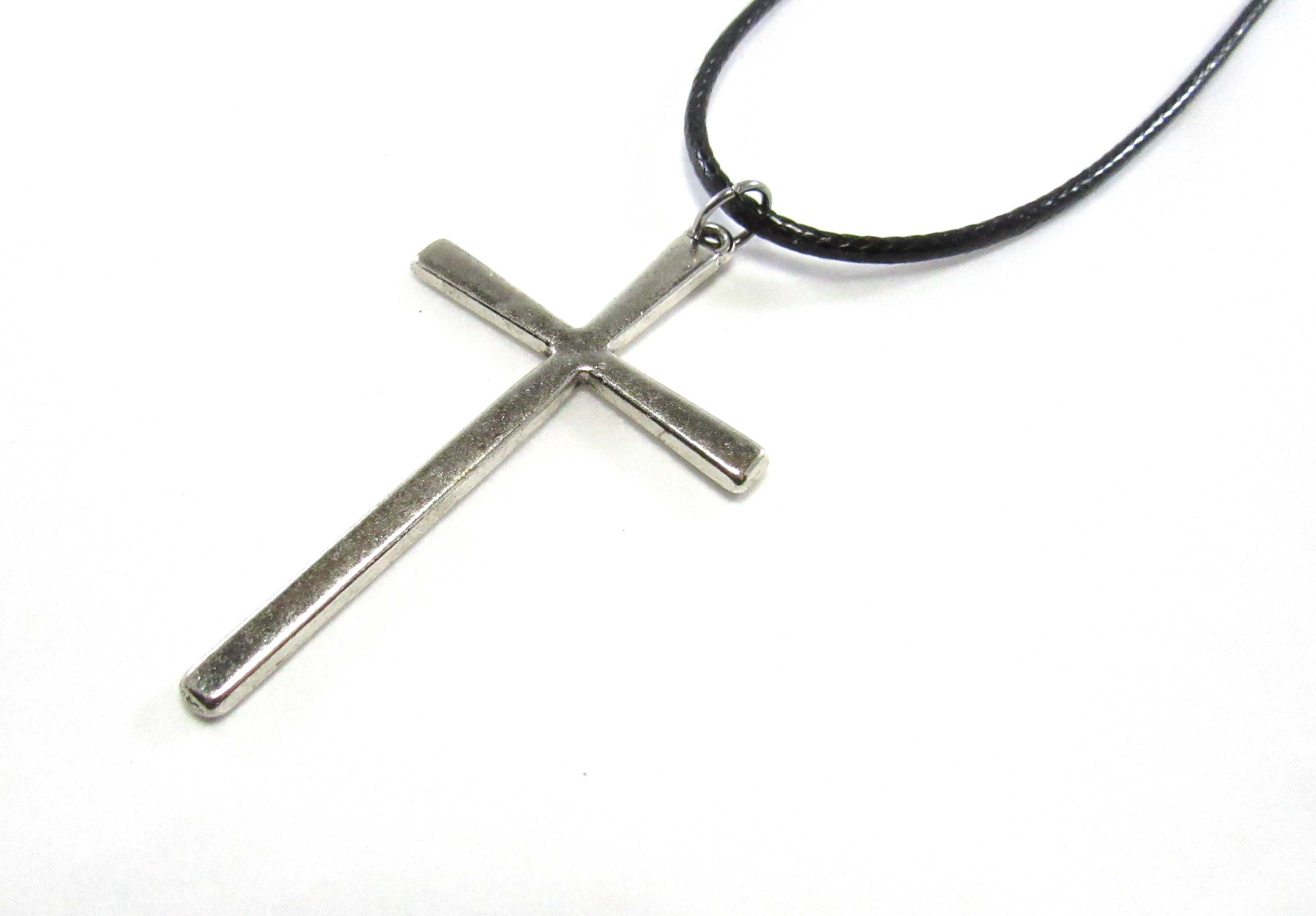 Large Antique Silver Tone Cross Pendant, Men's Necklace