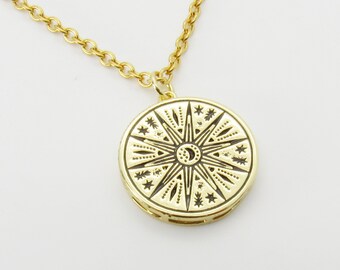 Gold Plated Sun Charm Pendant Necklace, Men's Necklace, Celestial Jewelry, Woman's Necklace, Men's Sun Charm Jewelry
