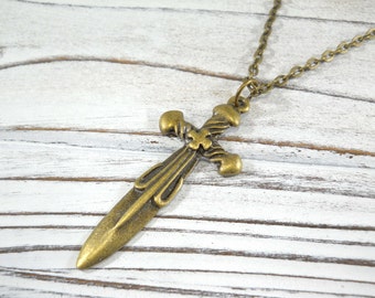 Medieval Sword Pendant, Vintage Sword-Cross Necklace, Antique Bronze Tone, Men's Necklace, Gift for Men, Women's Necklace