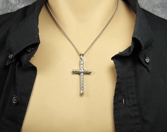 Stainless Steel Large Cross Pendant, Hypo Allergenic Jewelry, Spiritual Jewelry, Men's Necklace, Woman Necklace, Textured Cross Pendant