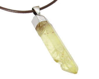 Natural Yellow Quartz Pointed Pendant Necklace, Men's Necklace, Hypo Allergenic Necklace, Woman's Necklace, Quartz Crystal Pendant Jewelry
