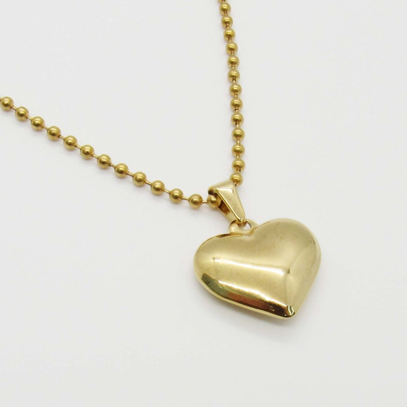 Collier pendentif coeur en acier inoxydable doré, collier pour hommes, pendentif coeur dimensionnel, bijoux pour hommes, bijoux romantiques, collier pour femme Ball Chain