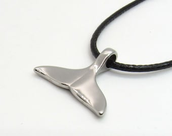 Stainless Steel Whale Tail Pendant, Hypo Allergenic Jewelry, Fish Charm Jewelry, Men's Corded Necklace, Men's Jewelry, Woman Necklace