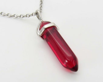 Faceted Dark Red Bullet Glass Pendant, Woman's Necklace, Jewelry for Women, Colored Glass Jewelry, Men's Necklace
