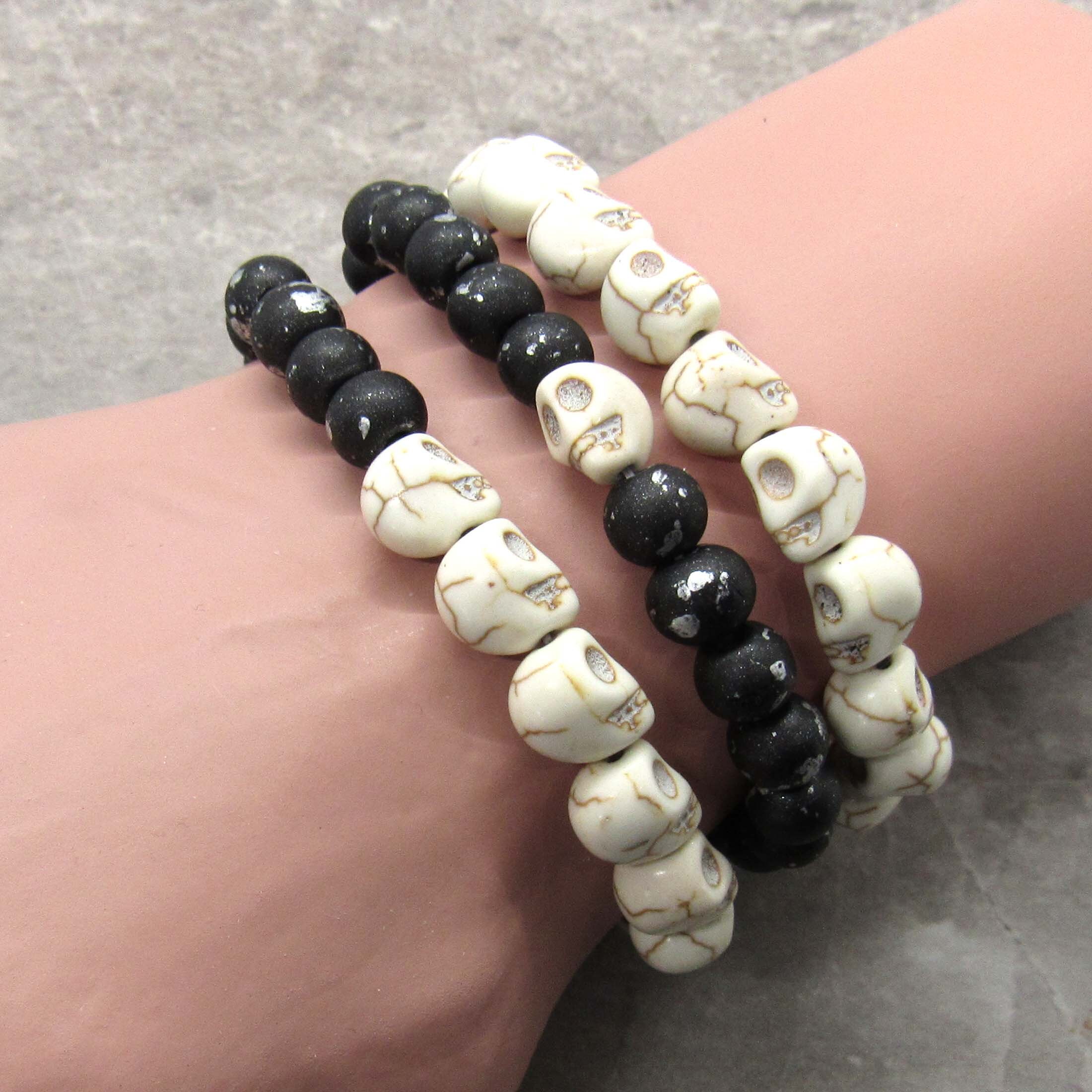 Black Beads Skull Bracelet | Viking Warriors