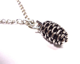 Small Pine Cone Pendant, Antique Silver Tone, Men's Necklace, Women's Necklace, Antique Silver Tone Alloy Chain