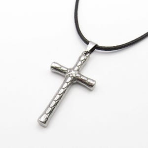 Stainless Steel Large Cross Pendant, Hypo Allergenic Jewelry, Spiritual Jewelry, Men&#39;s Cord Necklace, Men&#39;s Jewelry, Woman Necklace
