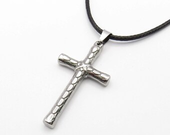 Stainless Steel Large Cross Pendant, Hypo Allergenic Jewelry, Spiritual Jewelry, Men's Cord Necklace, Men's Jewelry, Woman Necklace