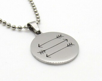 Stainless Steel Flat Round 3 Arrows Tag Pendant Necklace, Nature Pendant, Men's Necklace, Men's Jewelry, Women's Necklace