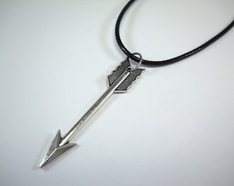Large Arrow Pendant, Antique Silver Tone, Men's Necklace, Women's Necklace, Black/Brown Faux Leather Cord, Black/Brown Suede Leather Cord