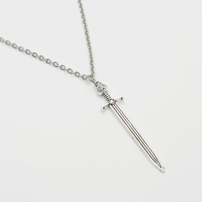 Medieval Long Sword Pendant Necklace, Men's Necklace, Medieval Kings Sword, Medieval Sword Pendant, Woman's Necklace Flat Link Chain