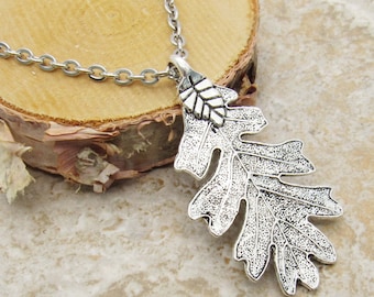 Antique Silver Oak Leaf Pendant, Autumn Leaf Necklace, Men's Necklace, Women's Necklace, Nature Leaf Necklace, Seasonal Jewelry