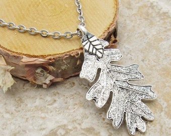 Antique Silver Oak Leaf Pendant, Autumn Leaf Necklace, Men's Necklace, Women's Necklace, Nature Leaf Necklace, Seasonal Jewelry