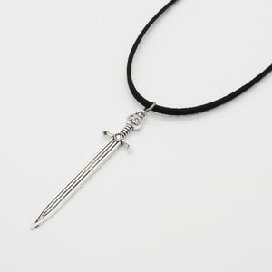 Medieval Long Sword Pendant Necklace, Men's Necklace, Medieval Kings Sword, Medieval Sword Pendant, Woman's Necklace Black Suede Cord