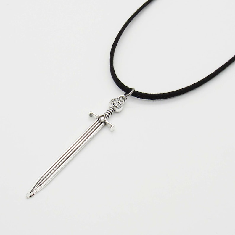 Medieval Long Sword Pendant Necklace, Men's Necklace, Medieval Kings Sword, Medieval Sword Pendant, Woman's Necklace Black Suede Cord