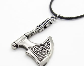 Viking Axe Pendant, Stainless Steel Jewelry, Hypo Allergenic Jewelry, Celtic Jewelry, Men's Corded Necklace, Men's Jewelry, Woman Necklace