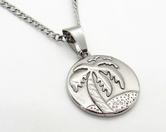Palm Tree Stainless Steel Pendant, Men's Necklace, Hypo Allergenic Jewelry, Beach Jewelry, Men's Jewelry, Woman Necklace, Tropical Pendant