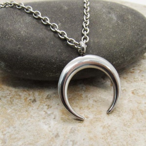 Stainless Steel Crescent Pendant Necklace, Men's Necklace, Hypo Allergenic Jewelry, Woman's Necklace, Crescent Pendant Jewelry